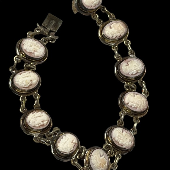 Vintage 800 Silver shell Cameo link bracelet appx 1930s - Picture 10 of 10